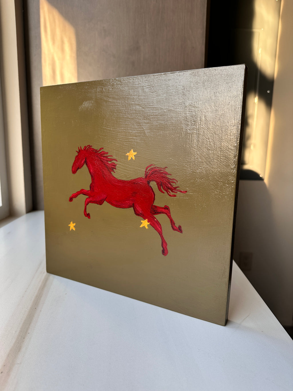 The Wild · Original Red Horse Painting on Ochre Wood | Wild Hearts Collection