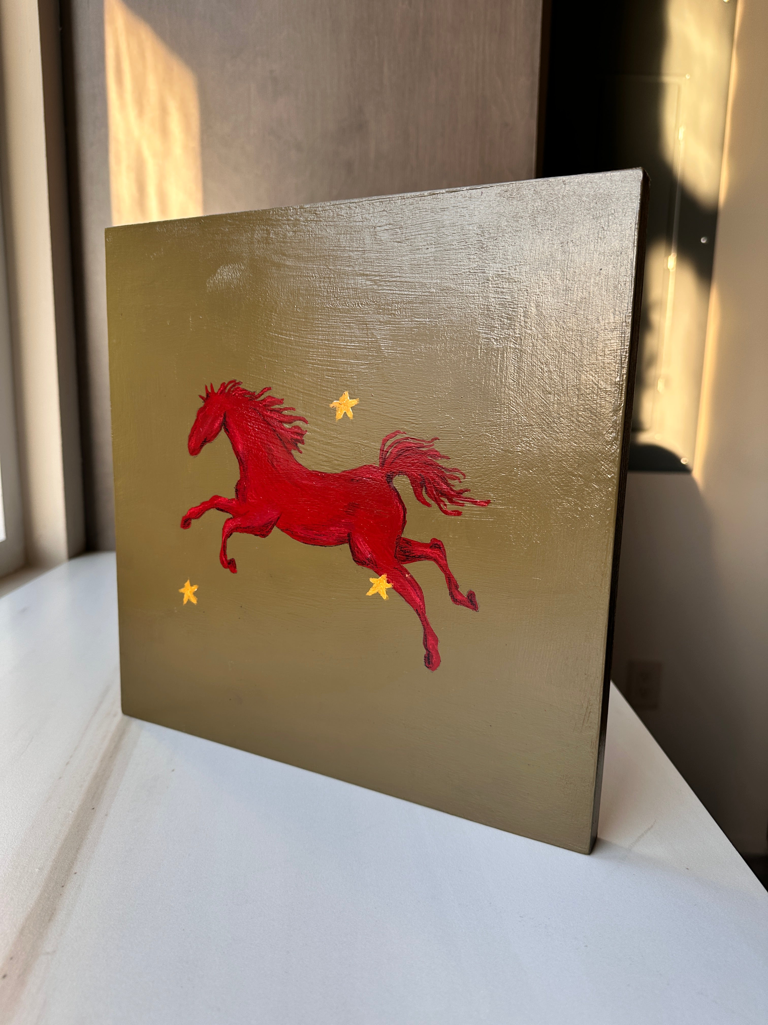 The Wild · Original Red Horse Painting on Ochre Wood | Wild Hearts Collection