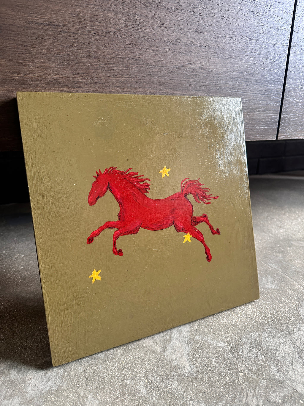 The Wild · Original Red Horse Painting on Ochre Wood | Wild Hearts Collection