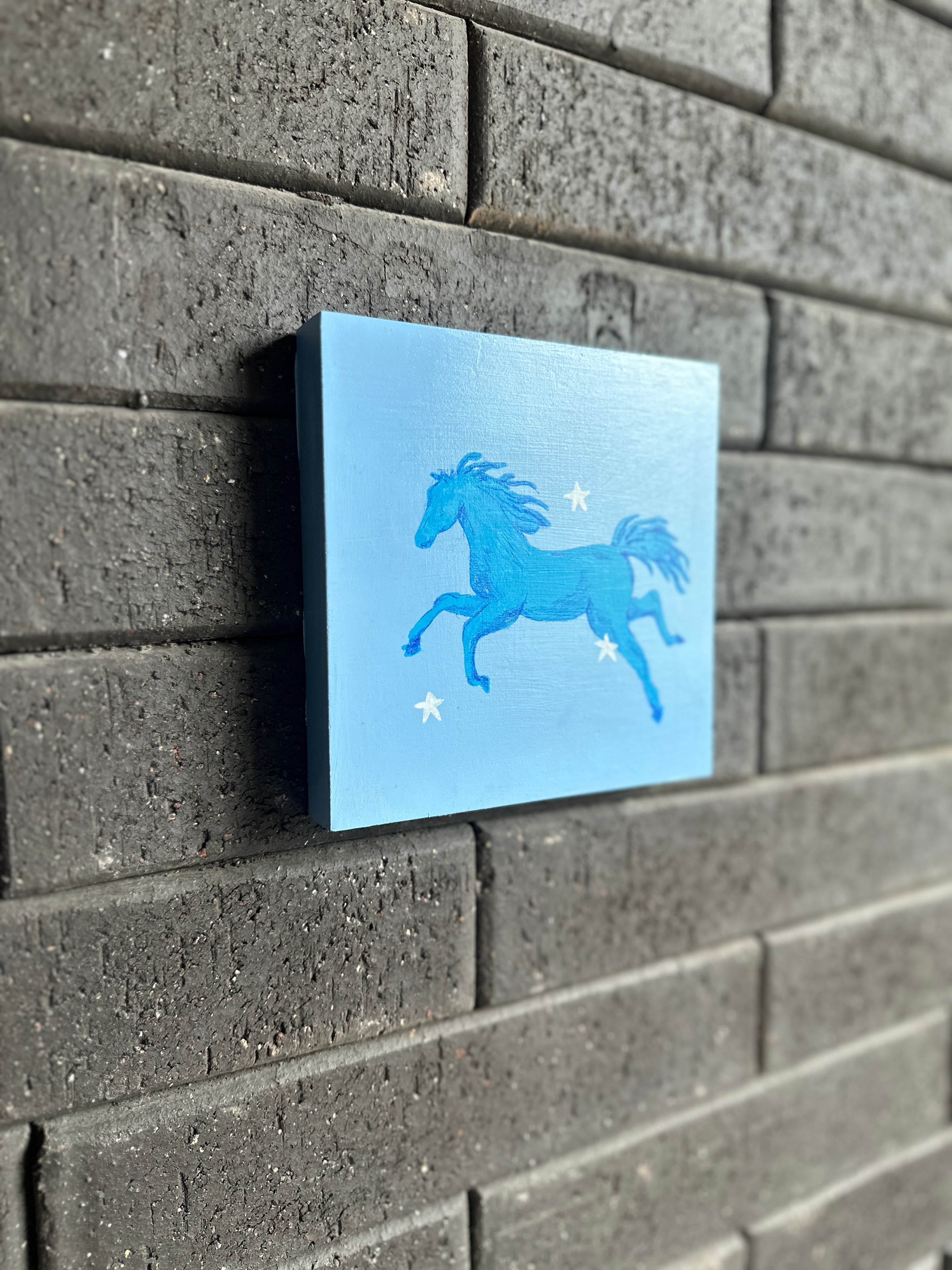 The Dreamer · Original Blue Horse Painting on Wood | Wild Hearts Collection