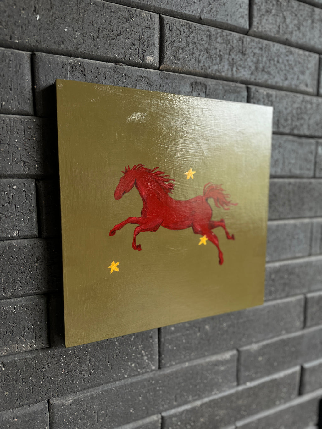 The Wild · Original Red Horse Painting on Ochre Wood | Wild Hearts Collection