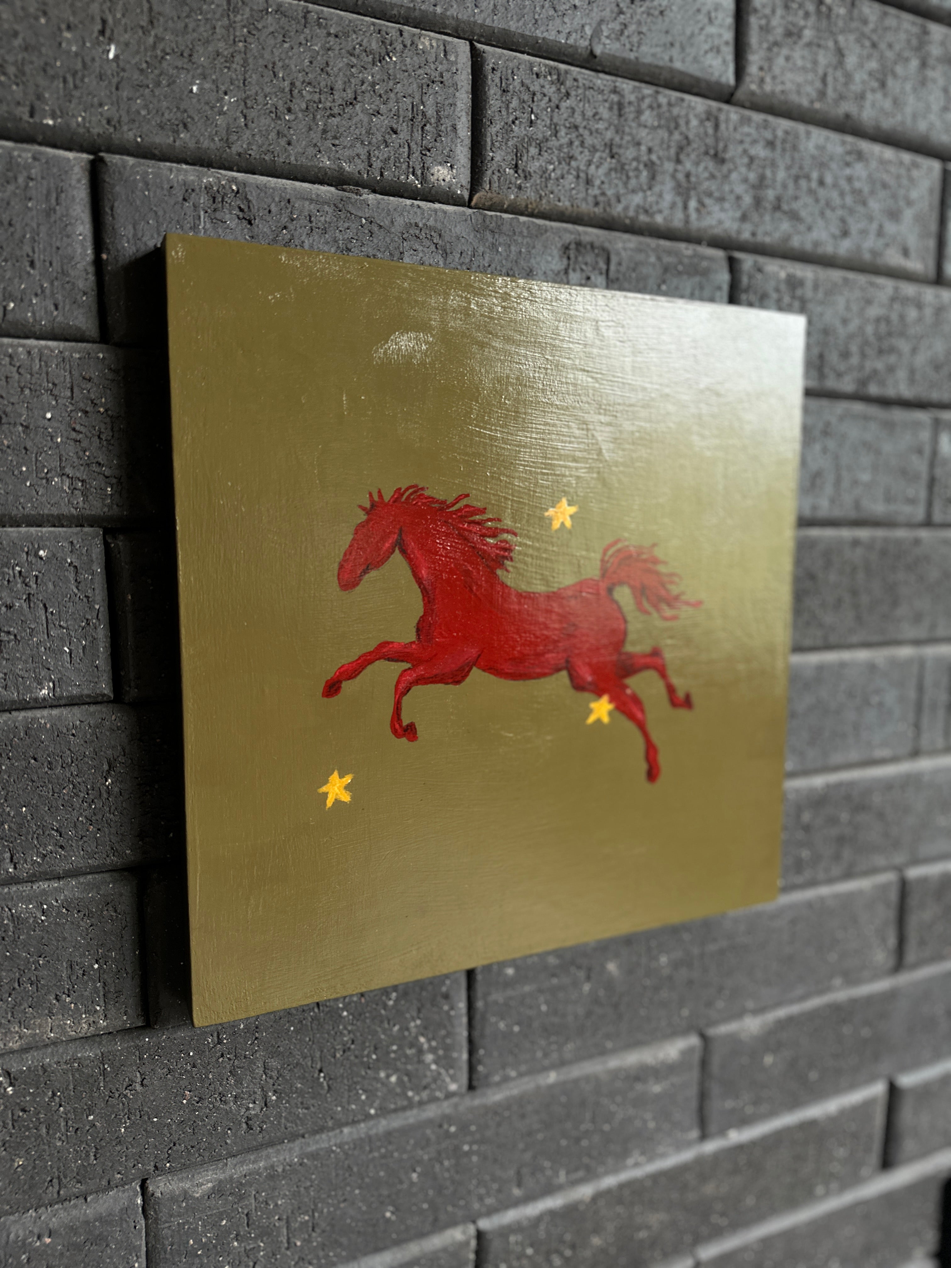 The Wild · Original Red Horse Painting on Ochre Wood | Wild Hearts Collection
