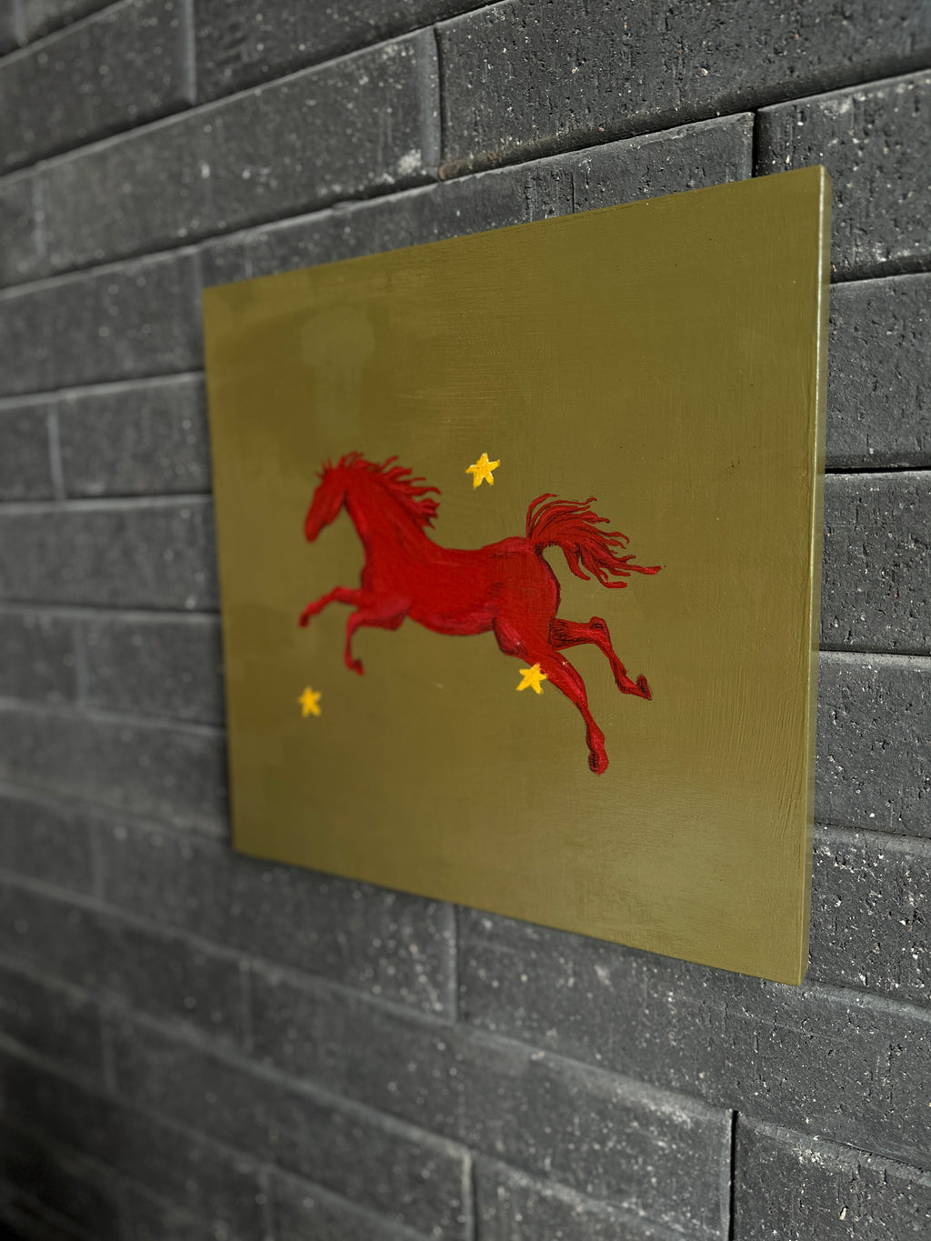 The Wild · Original Red Horse Painting on Ochre Wood | Wild Hearts Collection