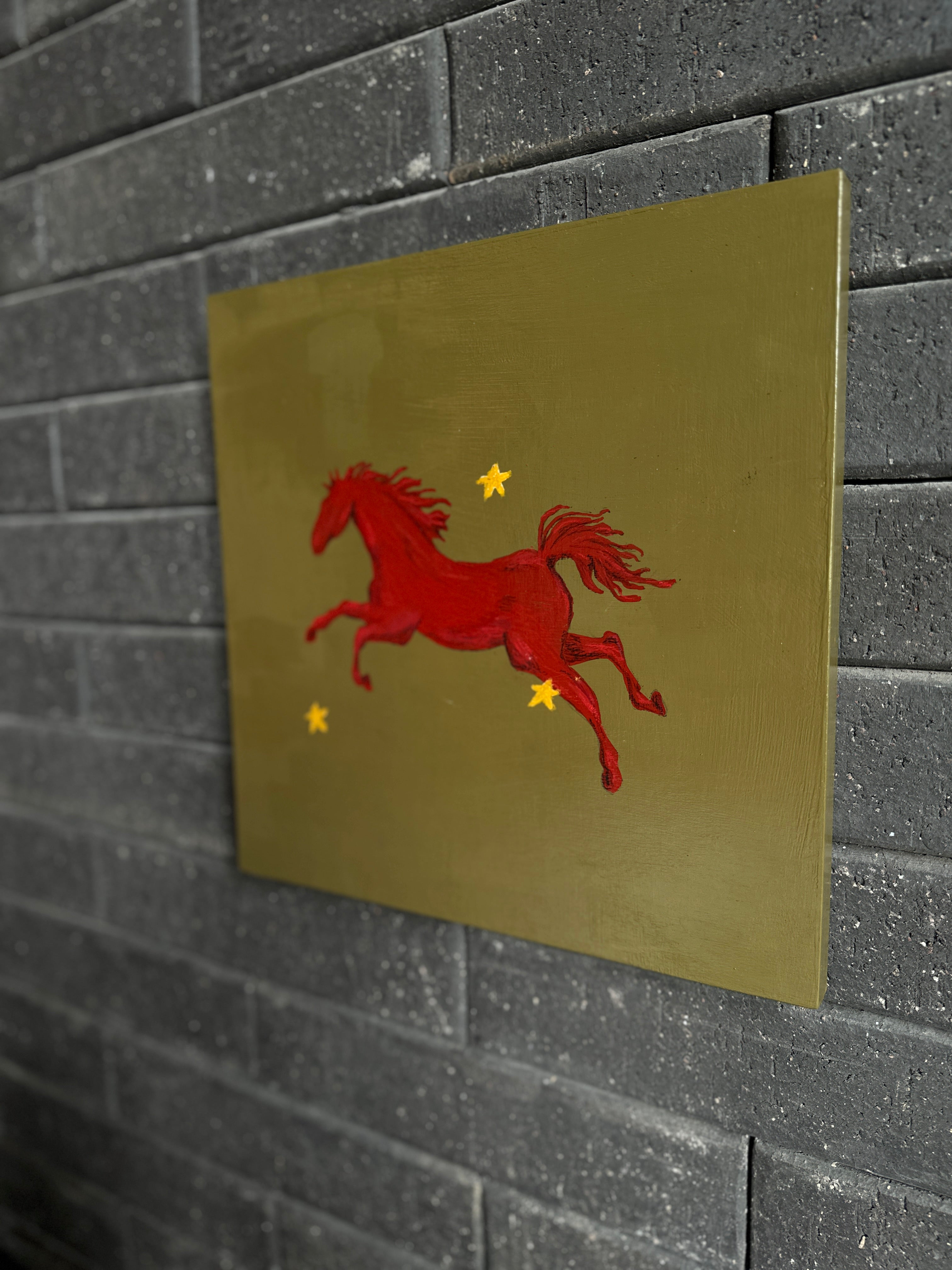The Wild · Original Red Horse Painting on Ochre Wood | Wild Hearts Collection